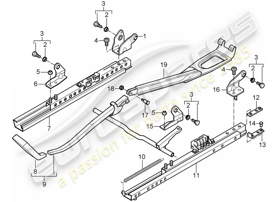 porsche 2002 (986 boxster) sitzrahmen – standardsitz teilediagramm