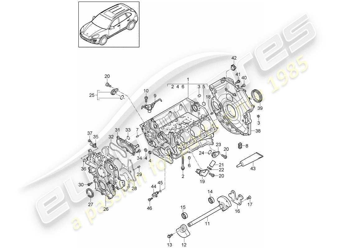 porsche 2012 (cayenne e2 92a) kurbelgehäuse teilediagramm