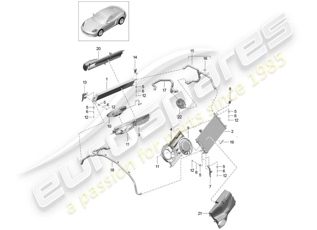 porsche 2020 (718 cayman) wasserkühlung teilediagramm