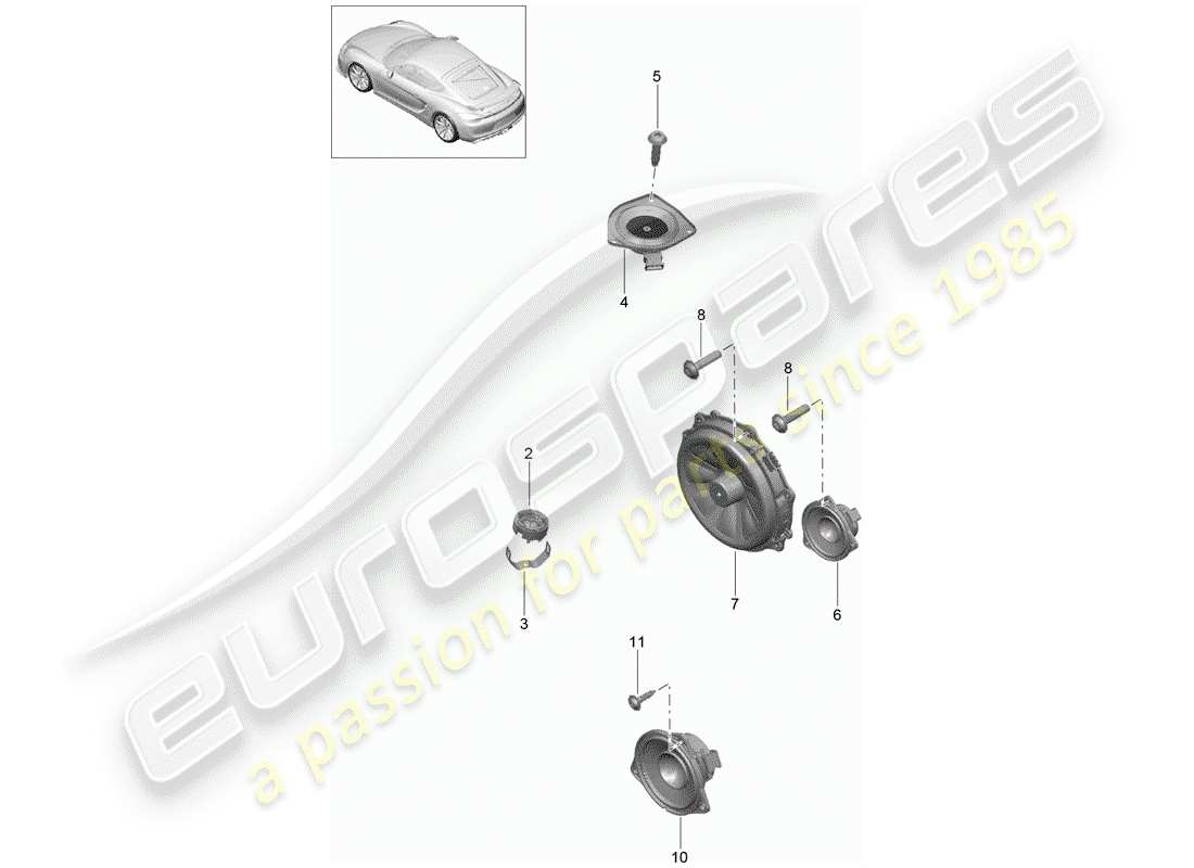 porsche 2016 (981 cayman gt4) lautsprecher-teilediagramm