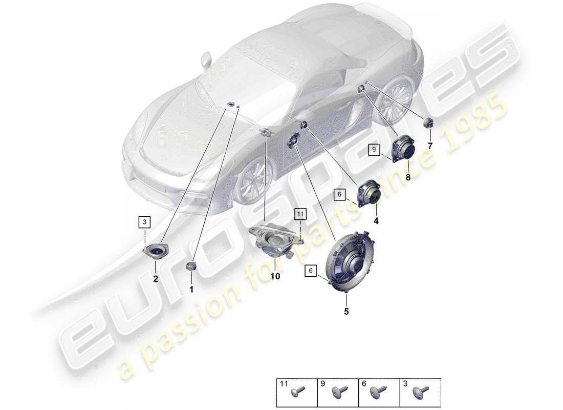 porsche 2020 (718 boxster spyder) lautsprecher-teilediagramm