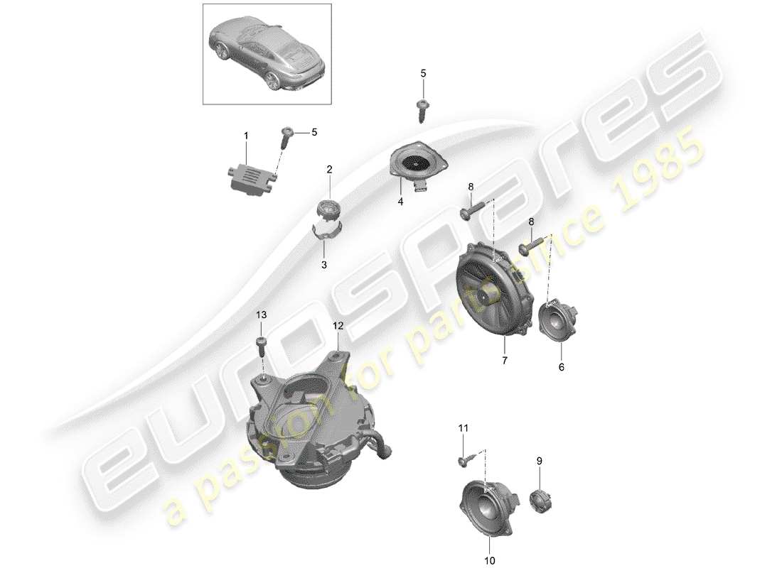 porsche 2016 (991-1 turbo) lautsprecher-teilediagramm