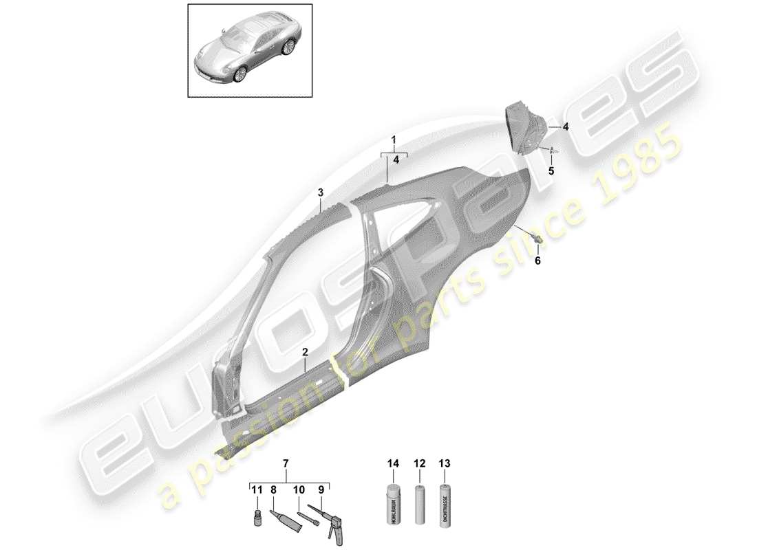 porsche 2018 (991-2) seitenwand teilediagramm