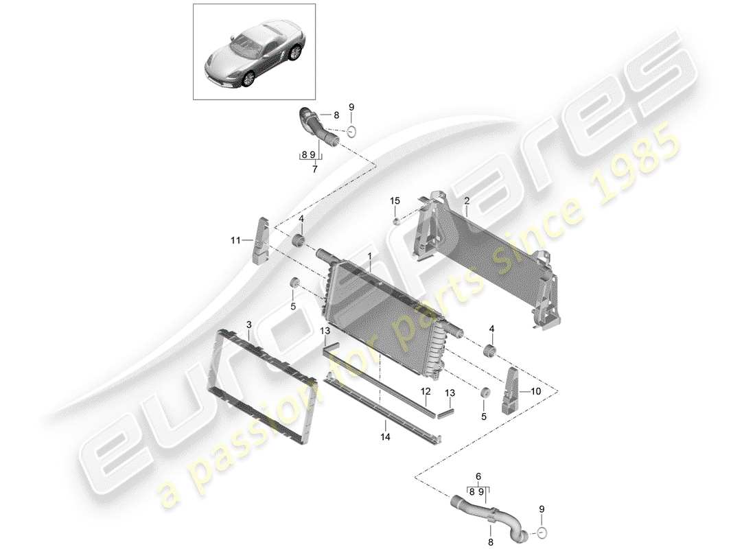 porsche 2020 (718 boxster) kühler-teilediagramm