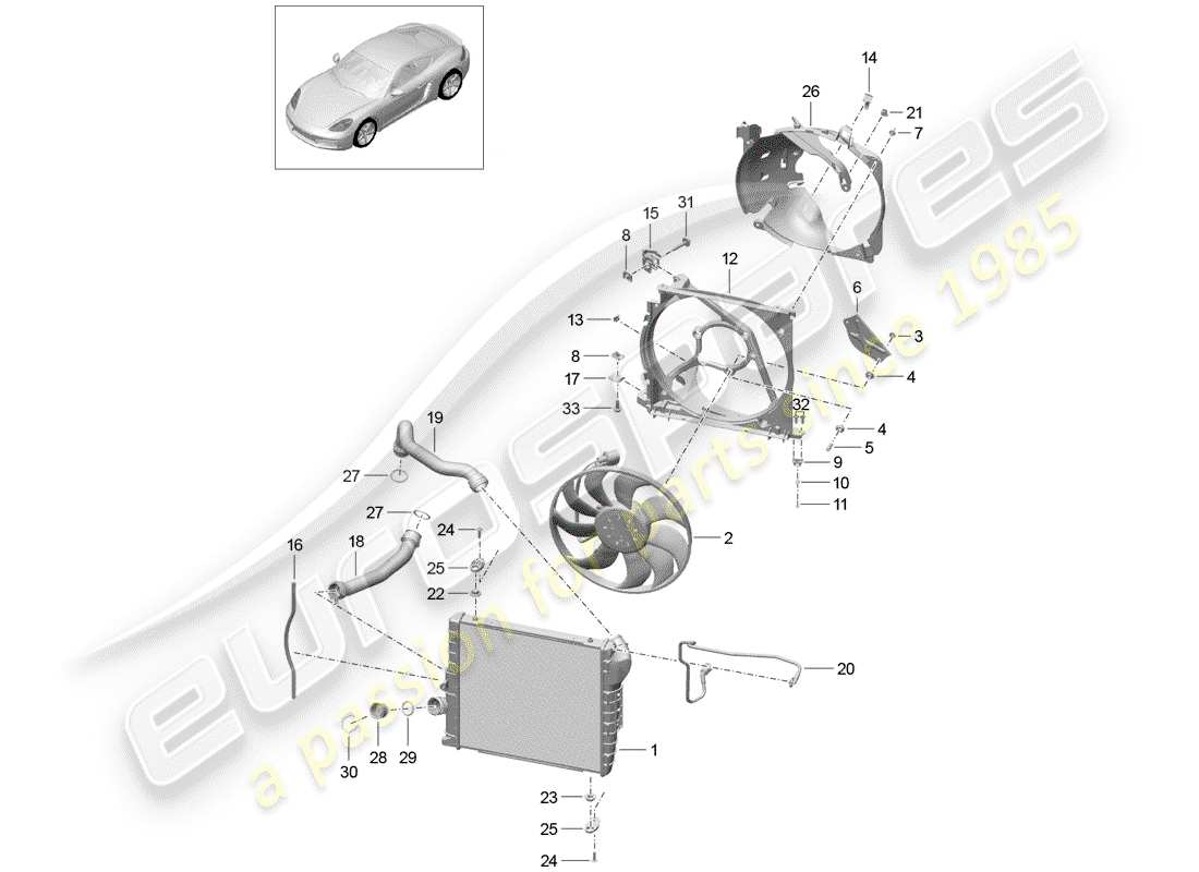 porsche 2018 (718 cayman) wasserkühlung teilediagramm