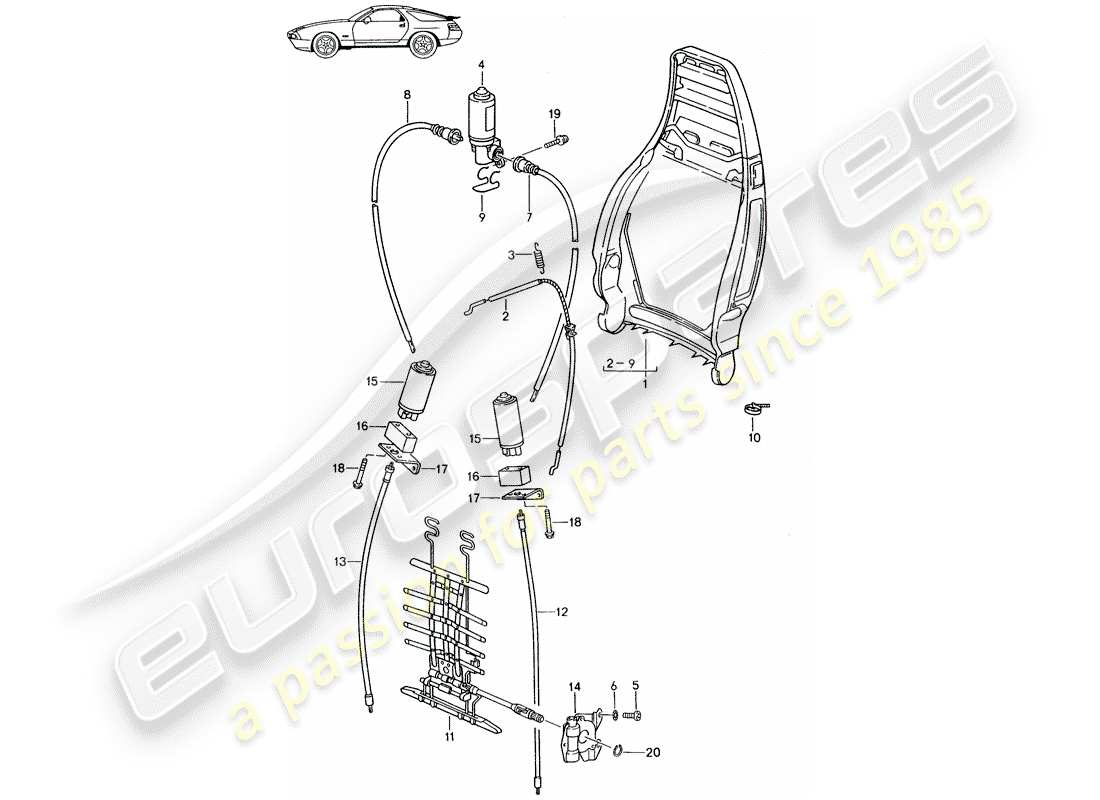 porsche 1987 (seats for 944/968/911/928) rückenlehnenrahmen - lendenwirbelstütze - d - mj 1987>> ersatzteildiagramm