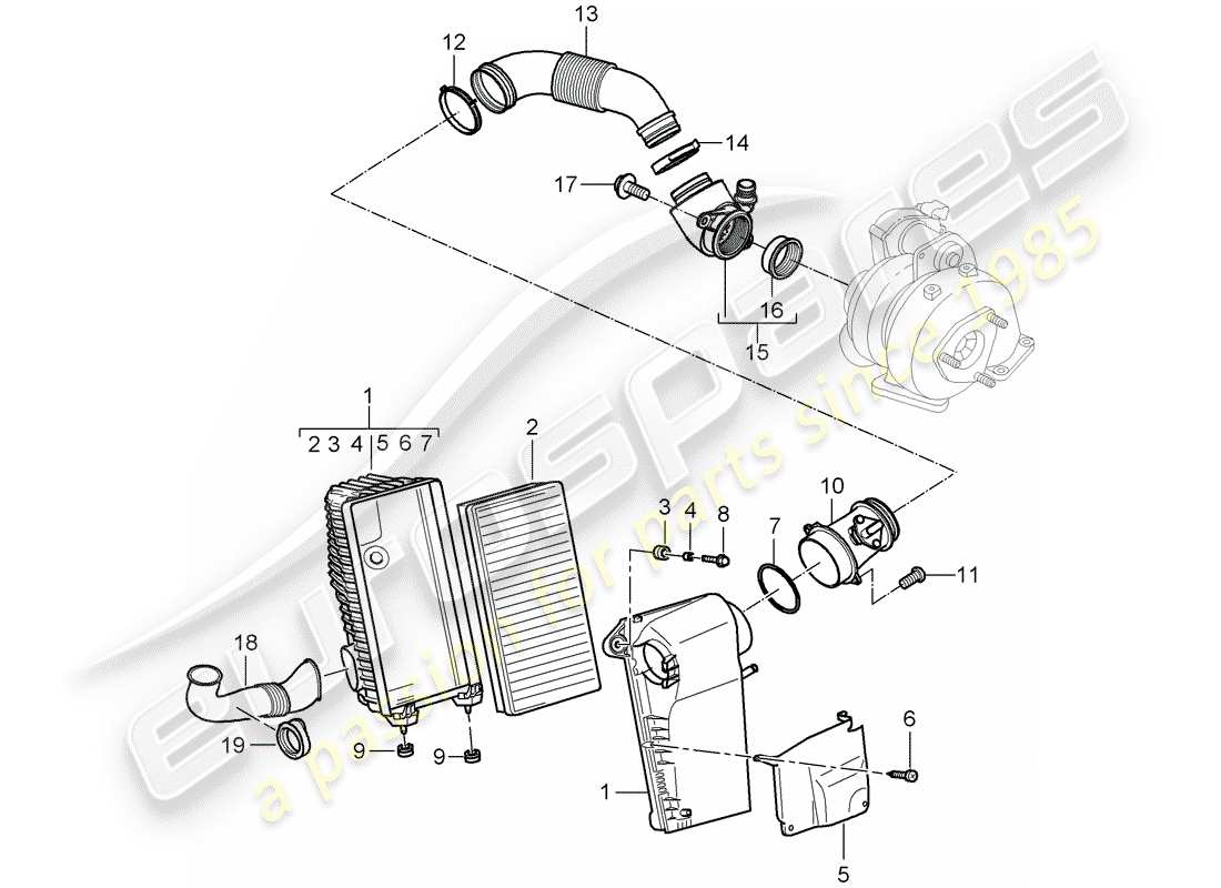 porsche 2008 (cayenne e1 9pa) luftfiltersystem teilediagramm