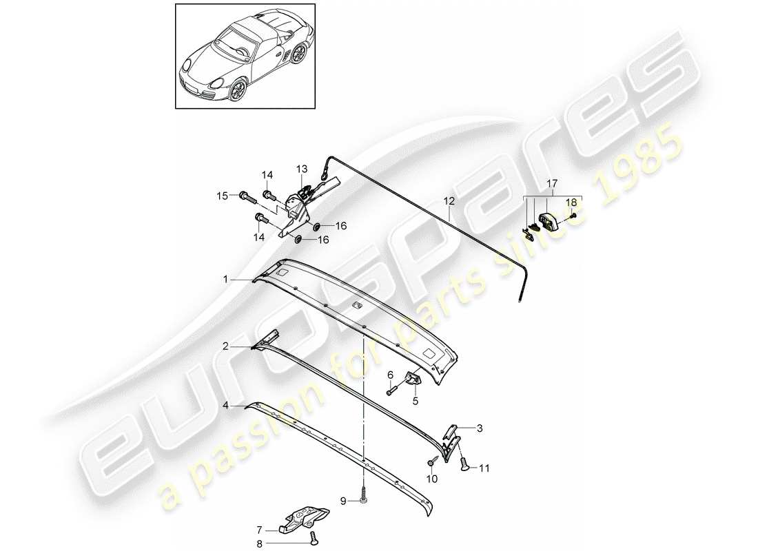 porsche 2012 (987 boxster) oberer rahmen teilediagramm