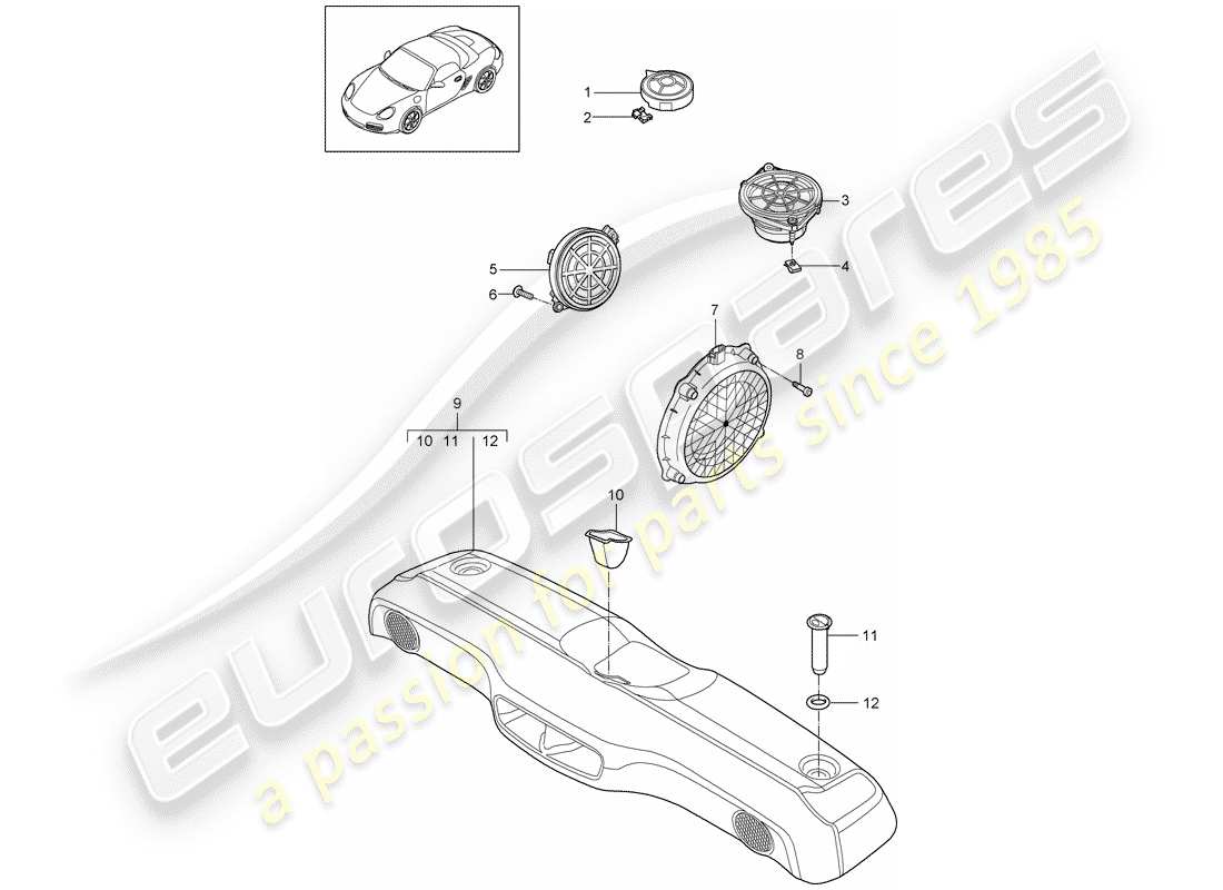 porsche 2009 (987 boxster) lautsprecher-teilediagramm