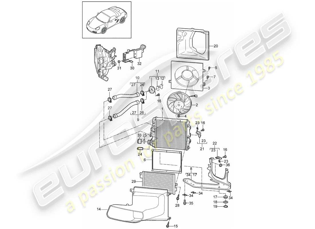 porsche 2012 (987 boxster) wasserkühlung 3 teilediagramm