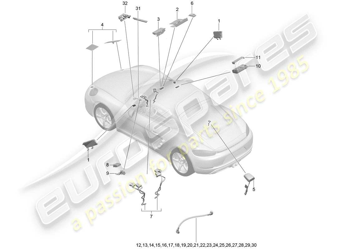 porsche 2020 (718 cayman) antenne teilediagramm