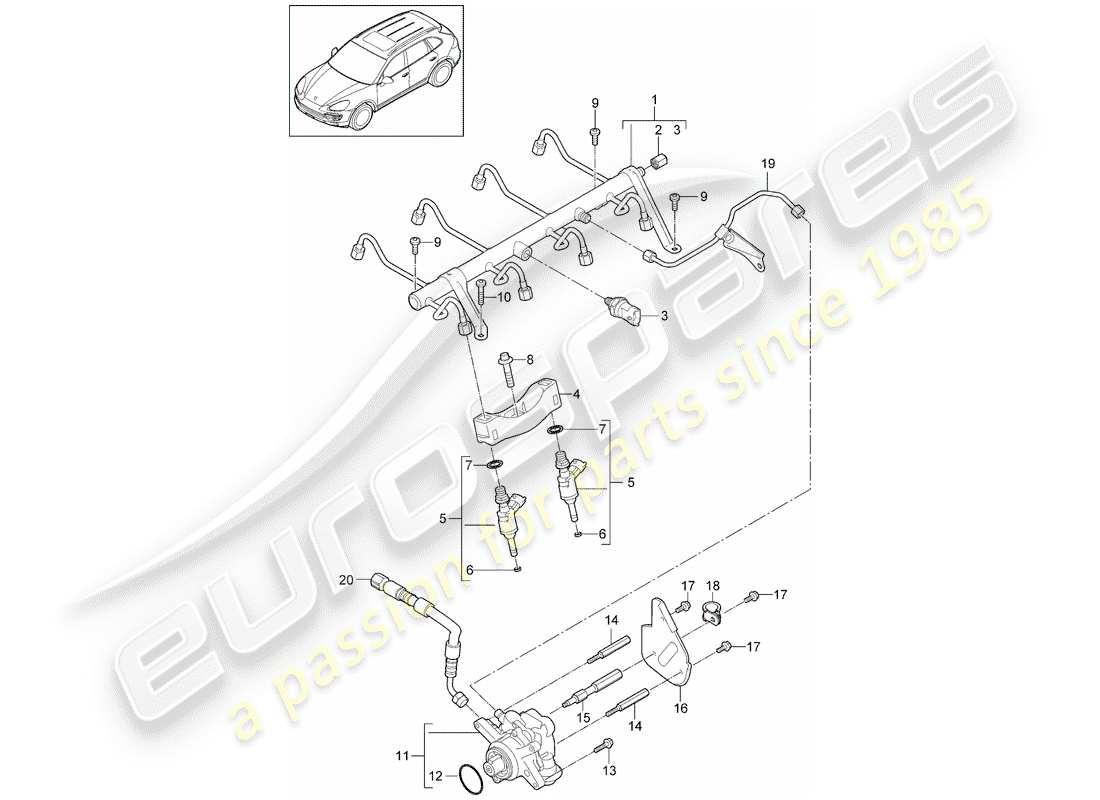 porsche 2017 (cayenne e2 92a) kraftstoffsammelrohr teilediagramm