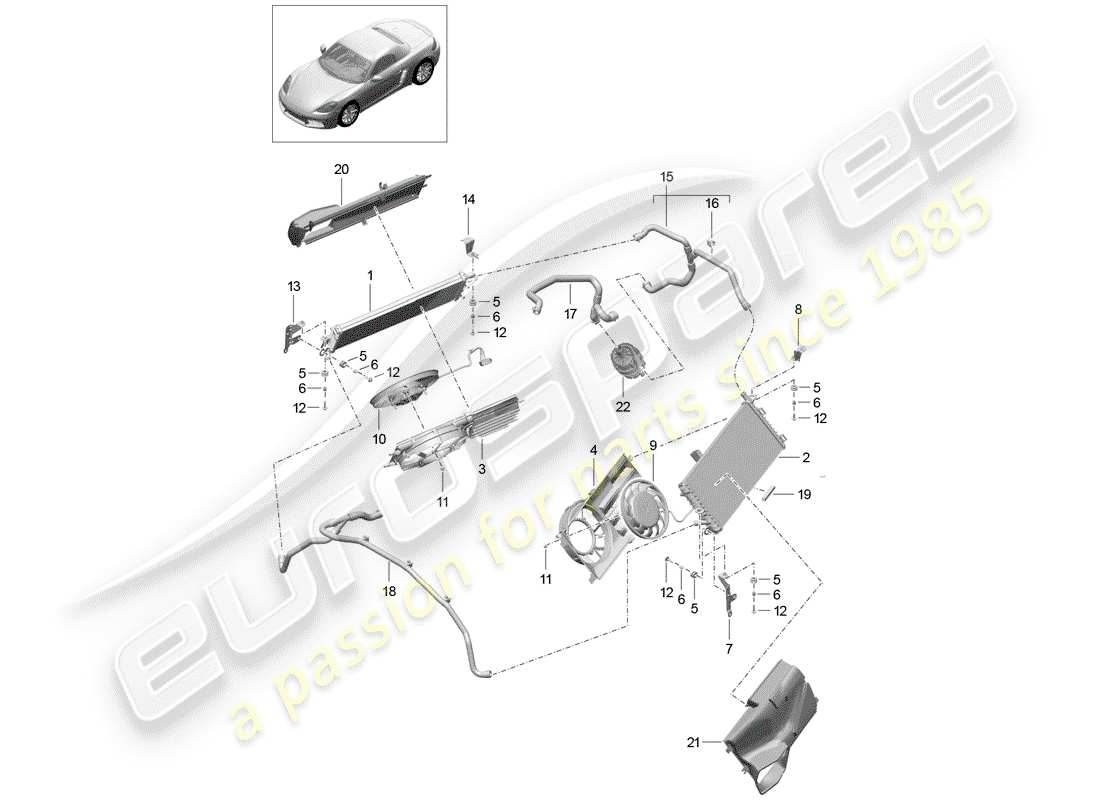porsche 2017 (718 boxster) wasserkühlung teilediagramm