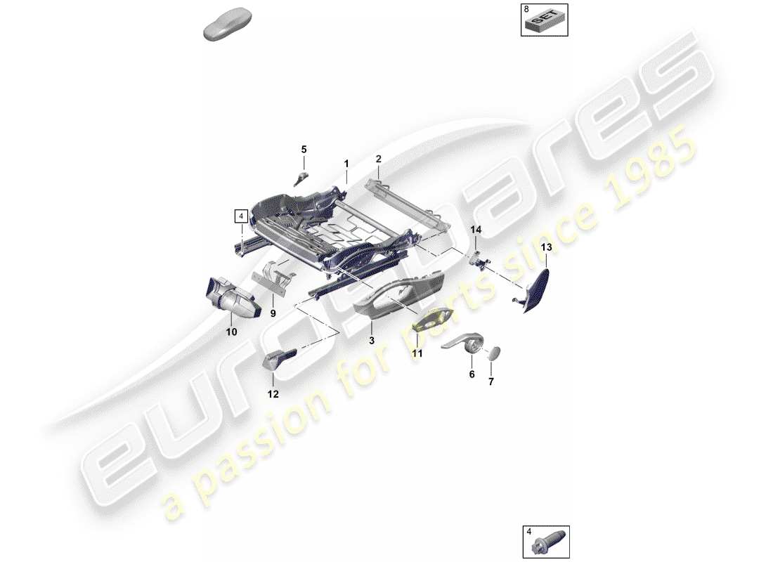 porsche 2020 (718 boxster spyder) sitzrahmen teilediagramm