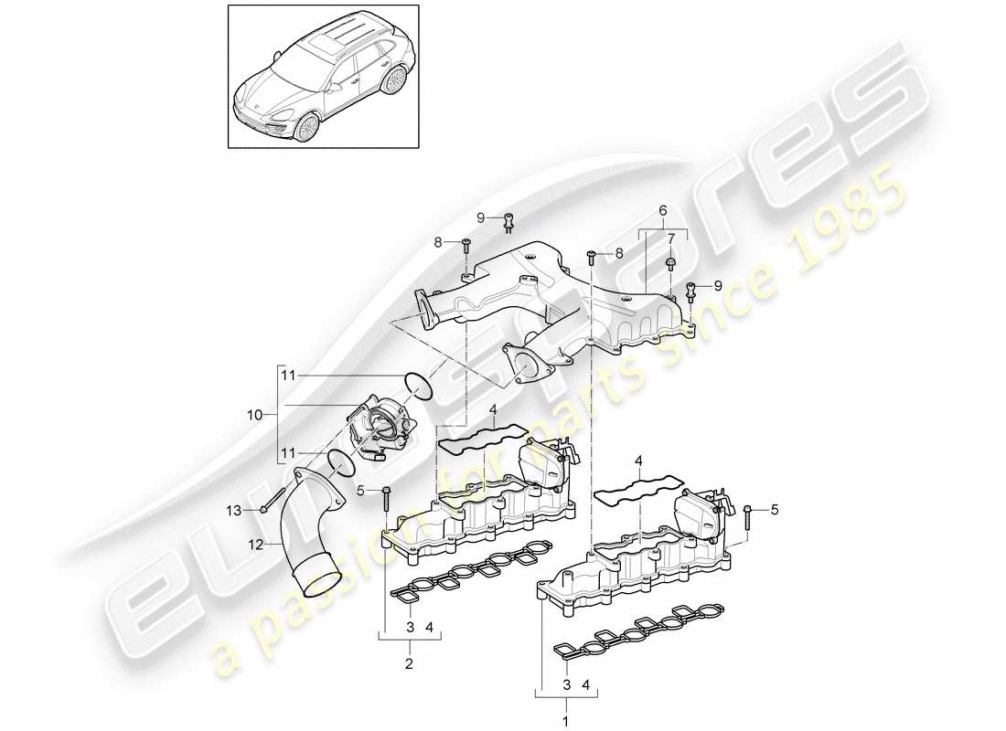 porsche 2012 (cayenne e2 92a) ansaugkrümmer - teilediagramm
