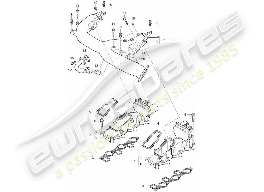 porsche 2008 (cayenne e1 9pa) ansaugkrümmer - teilediagramm