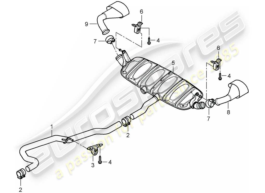 porsche 2008 (cayenne e1 9pa) auspuffanlage teilediagramm