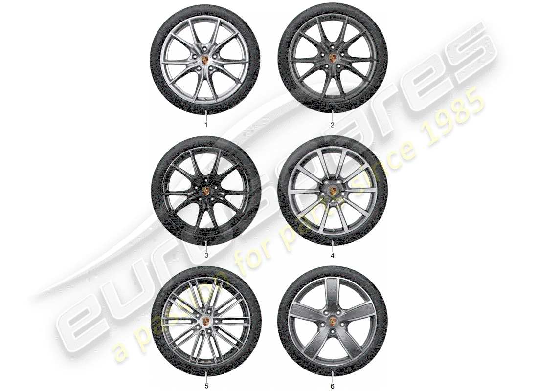 porsche 2014 (tequipment 98x/99x) 1 set aluminiumfelgen mit teilediagramm