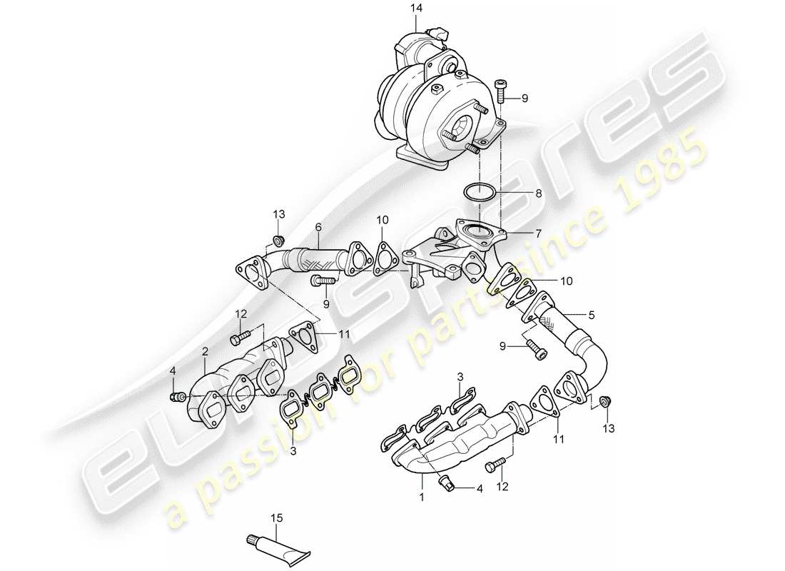 porsche 2008 (cayenne e1 9pa) auspuffanlage teilediagramm