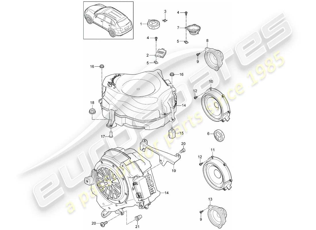 porsche 2017 (cayenne e2 92a) lautsprecher teilediagramm