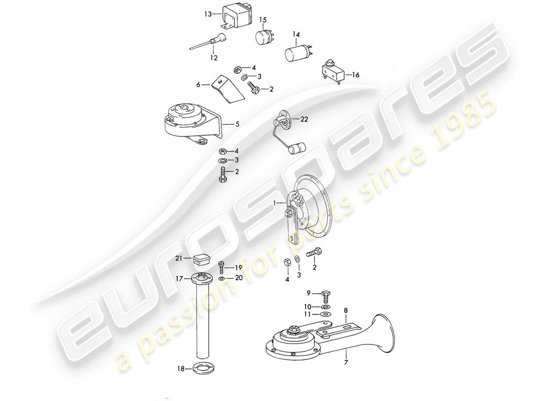 porsche 1971 (911) horn - relay ersatzteildiagramm