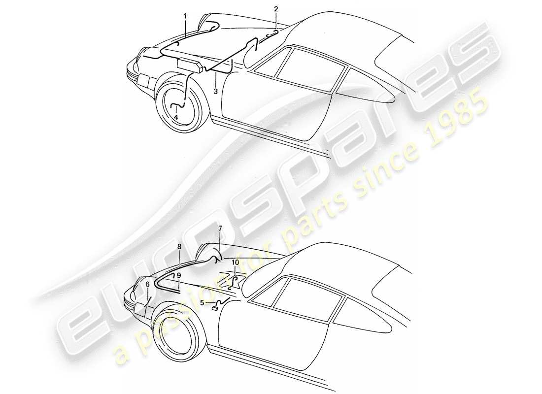 porsche 1989 (911) kabelbäume - front end ersatzteildiagramm