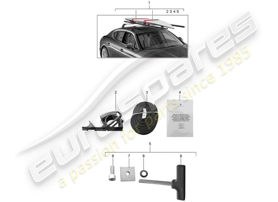 porsche 2019 (tequipment panamera) surf board carrier ersatzteildiagramm