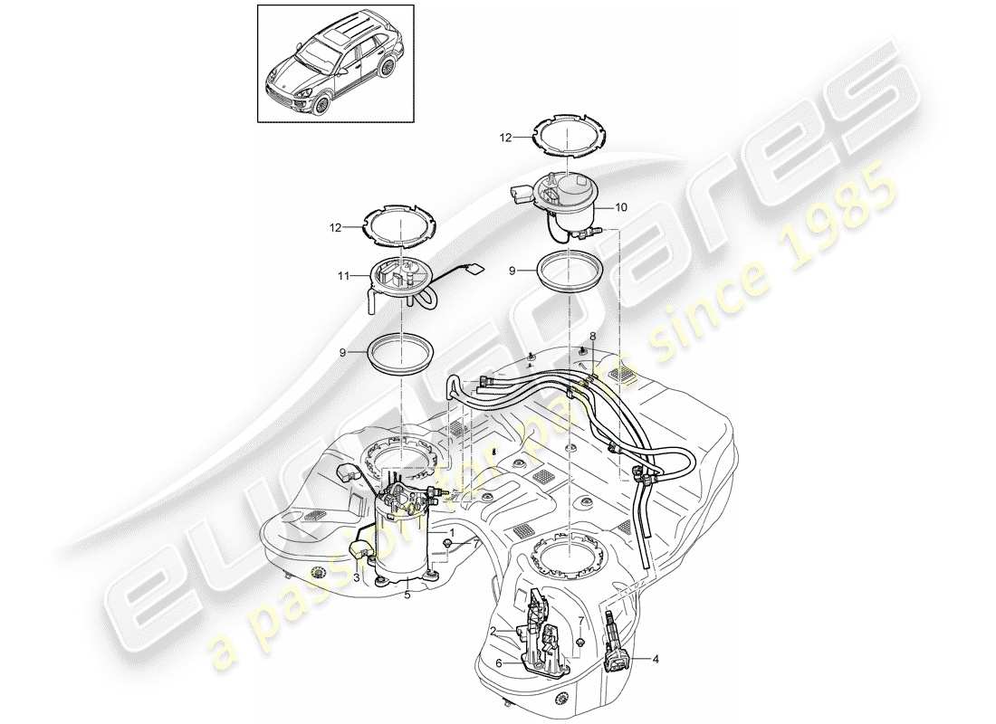 porsche 2013 (cayenne e2 92a) kraftstofftank teilediagramm