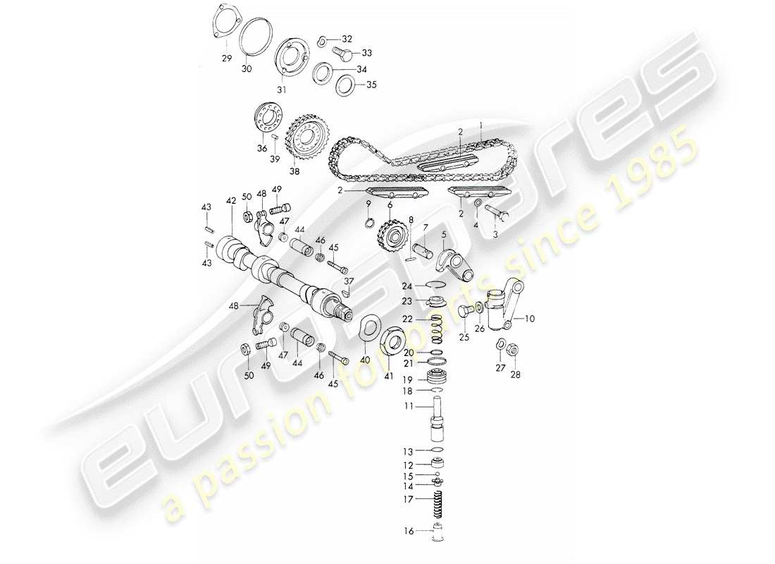 porsche 1971 (911) ventilsteuerung - reparatursatz für wartung - spanner - kette - siehe abbildung: ersatzteildiagramm
