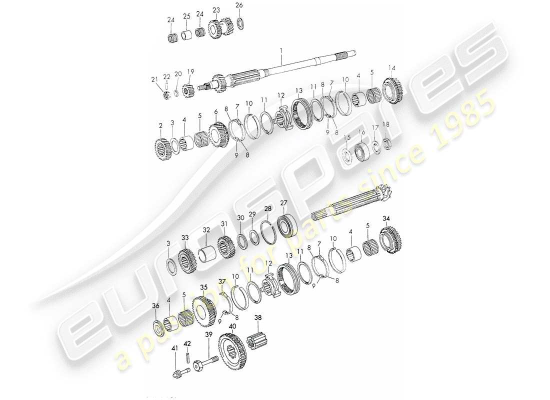 porsche 1970 (911) zahnräder und wellen - 4-speed - getriebe-ersatzteildiagramm
