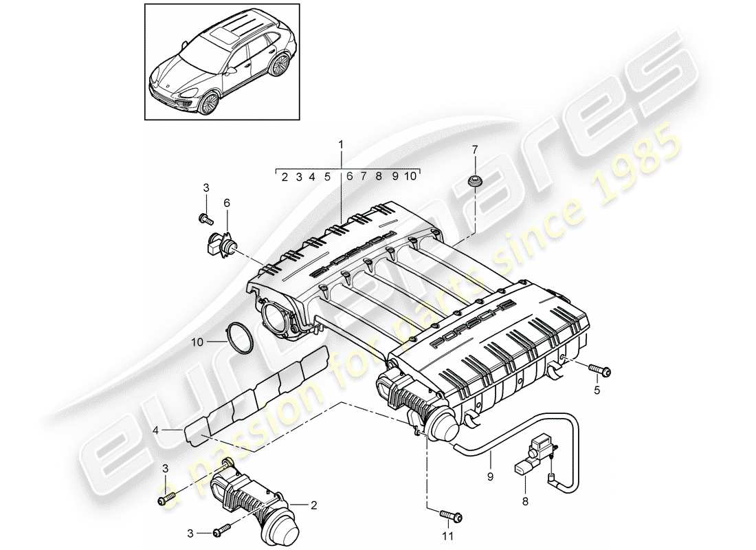 porsche 2016 (cayenne e2 92a) ansaugkrümmer teilediagramm