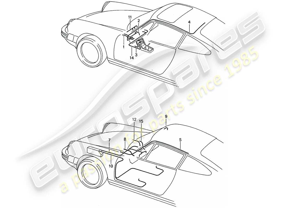 porsche 1989 (911) kabelbäume - fahrgastraum - karosserie teilediagramm