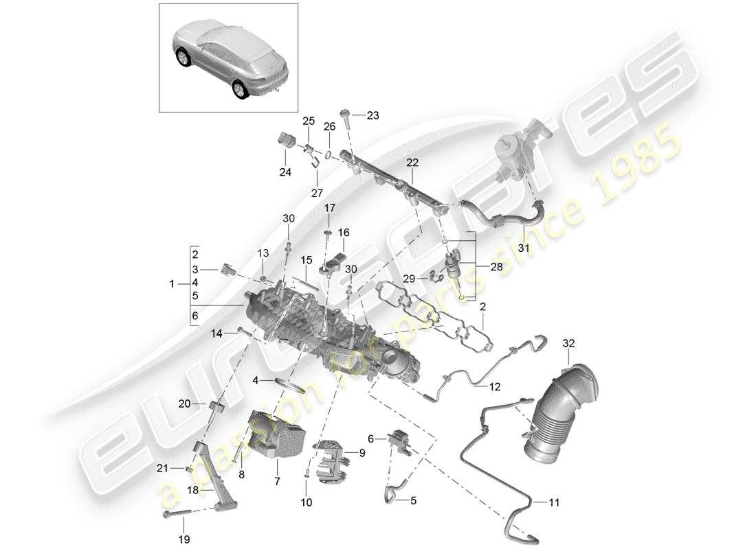porsche 2018 (macan) ansaugkrümmer - teilediagramm