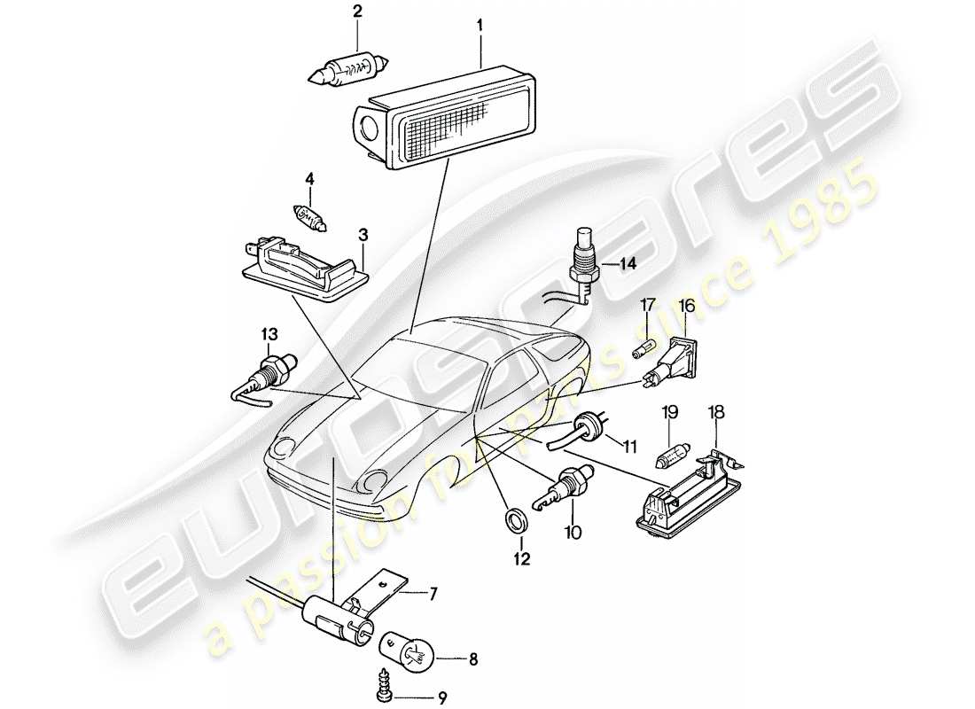 porsche 1983 (928) innenbeleuchtung teilediagramm