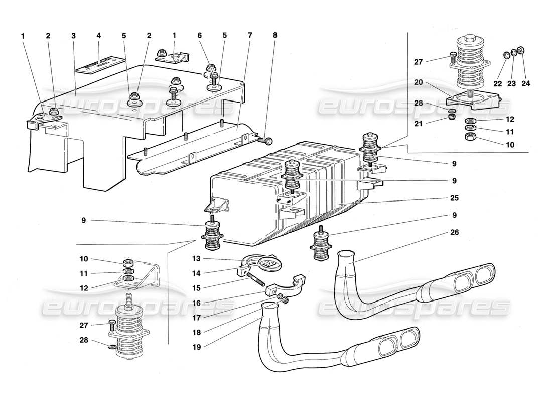 lamborghini diablo sv (1997) auspuffanlage teilediagramm