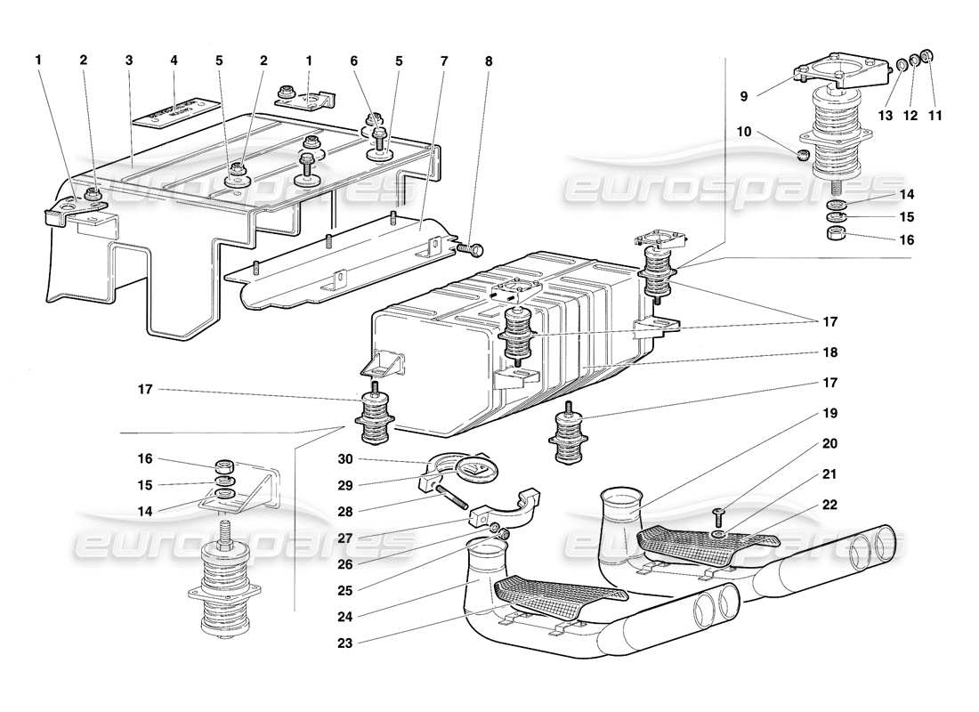 lamborghini diablo se30 (1995) auspuffanlage teilediagramm