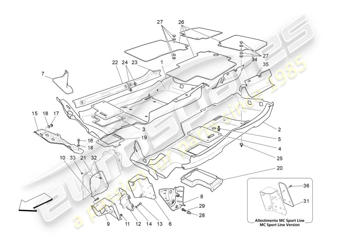 maserati granturismo s (2015) fahrgastraummatten ersatzteildiagramm