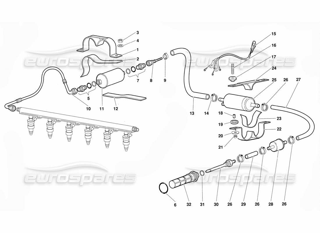 lamborghini diablo (1991) kraftstoffsystem teilediagramm