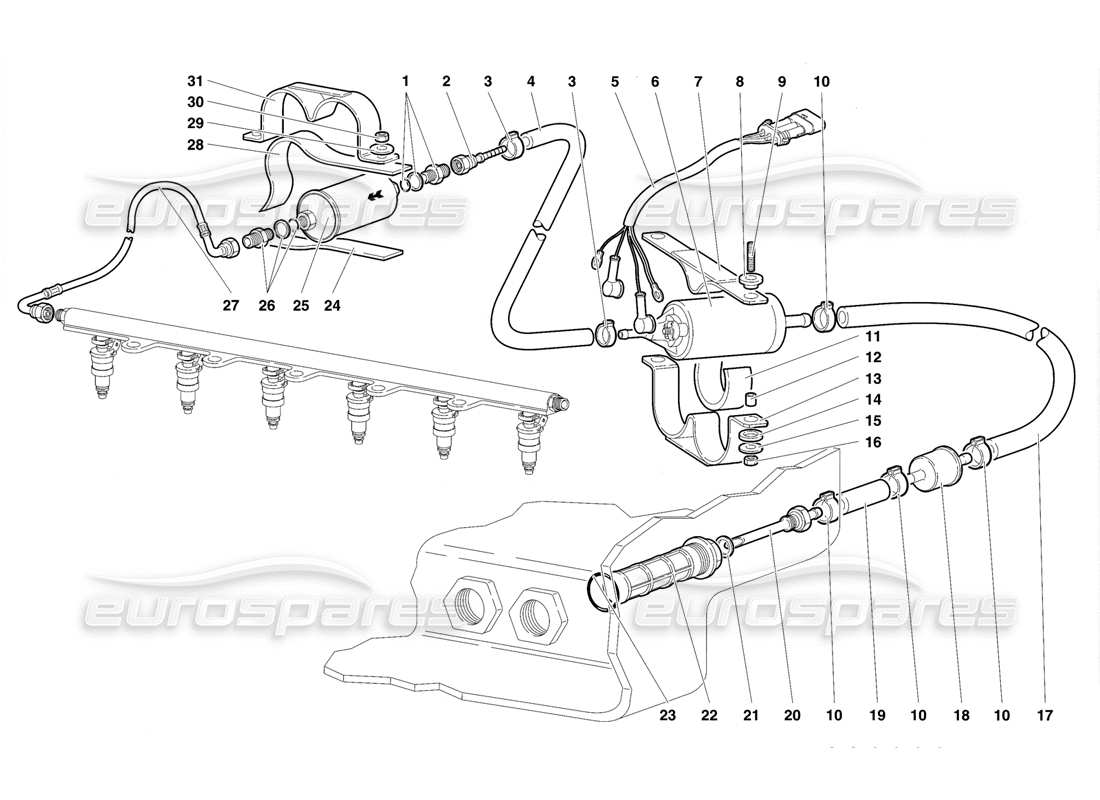 lamborghini diablo se30 (1995) kraftstoffsystem teilediagramm