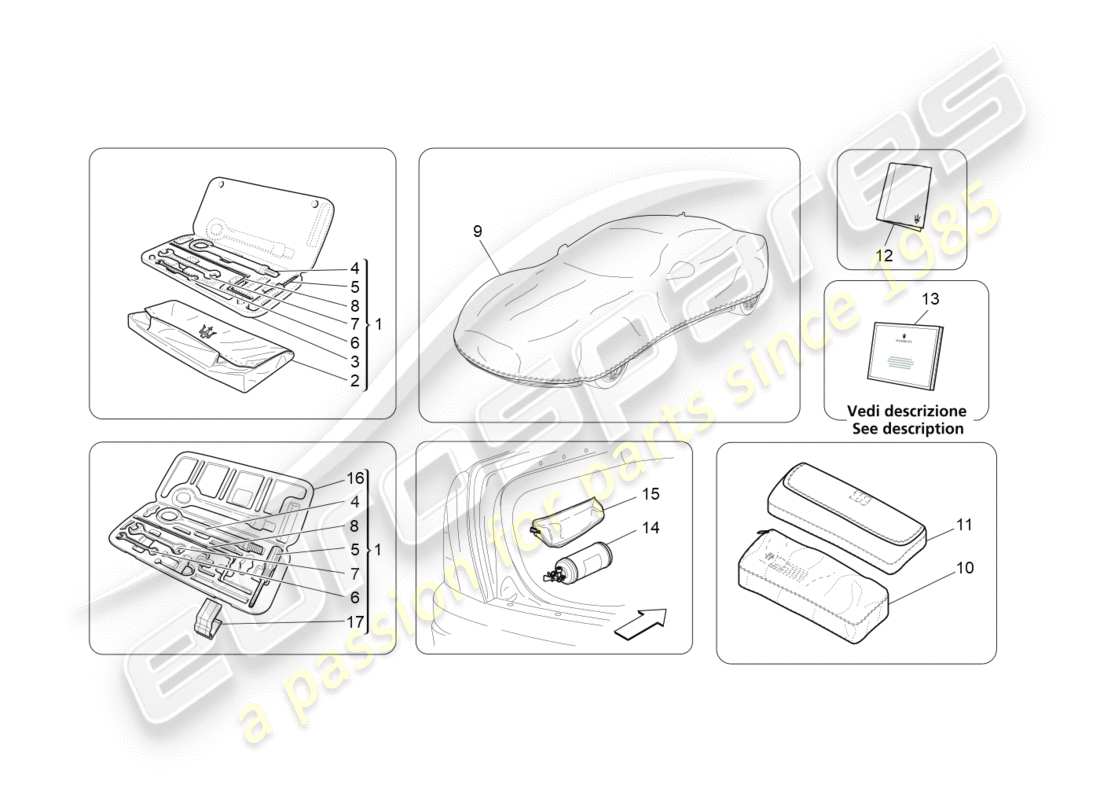 maserati granturismo (2013) standardmässig mitgeliefertes teilediagramm