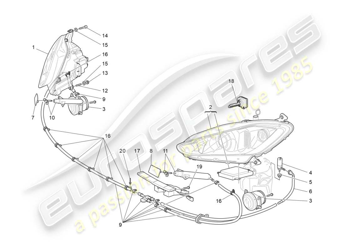 maserati granturismo (2013) scheinwerfergruppe ersatzteildiagramm