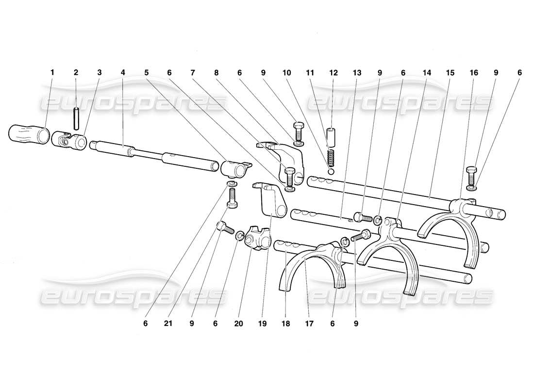 lamborghini diablo se30 (1995) teilediagramm für getriebeschaltstangen und -gabeln