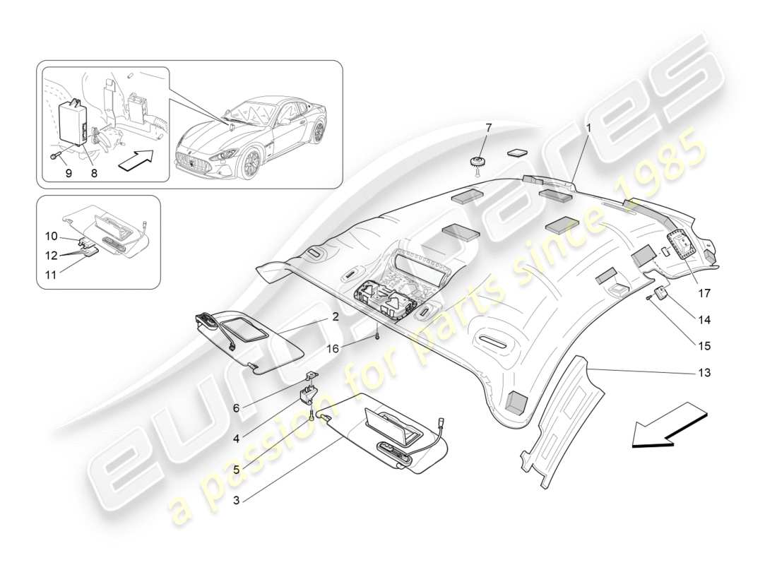 maserati granturismo s (2020) dach- und sonnenblenden ersatzteildiagramm