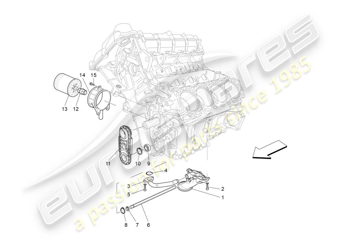 maserati granturismo s (2018) schmiersystem: pumpe und filter teilediagramm