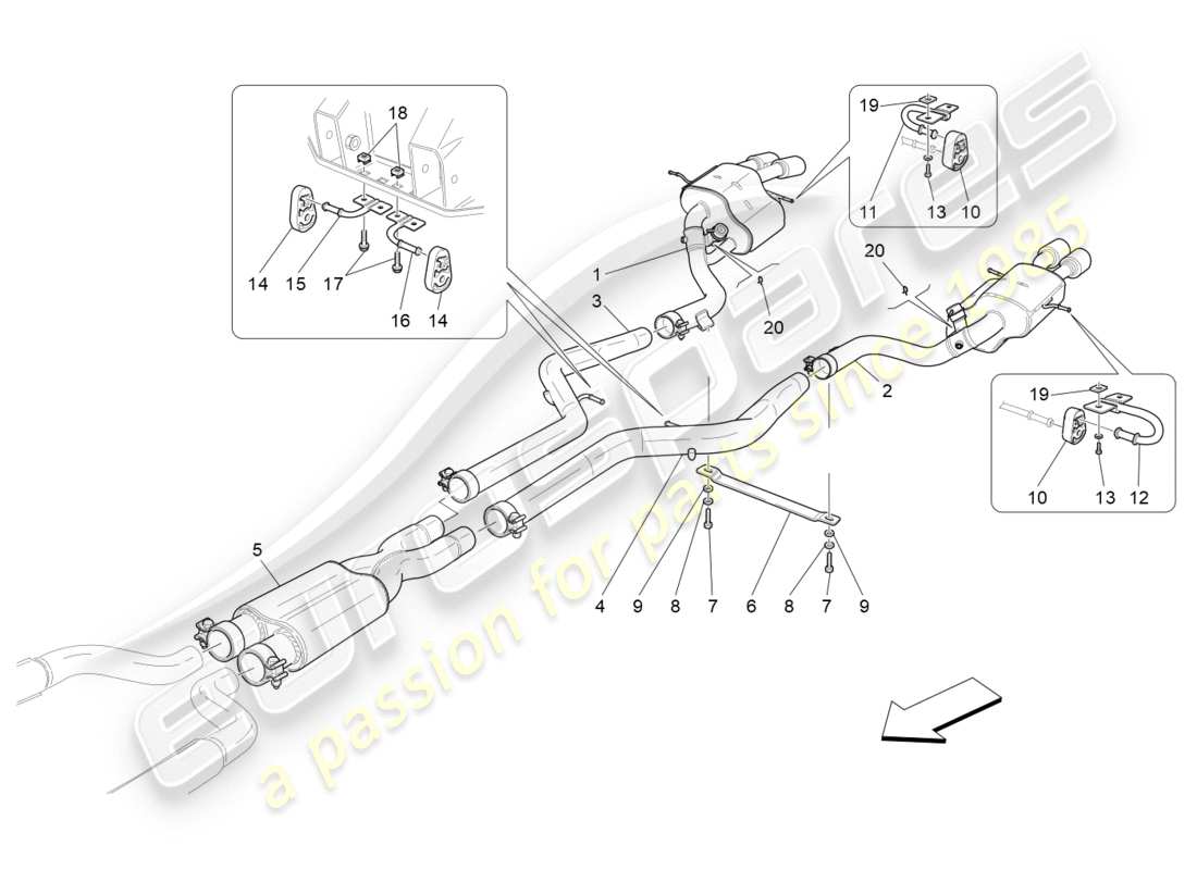 maserati granturismo (2015) schalldämpfer teilediagramm