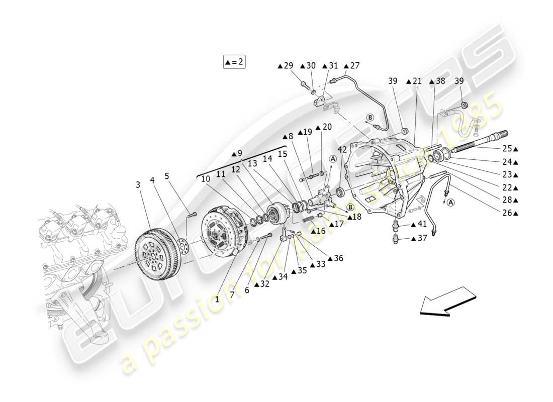 maserati granturismo s (2013) reibscheiben und gehäuse für f1 getriebe ersatzteildiagramm