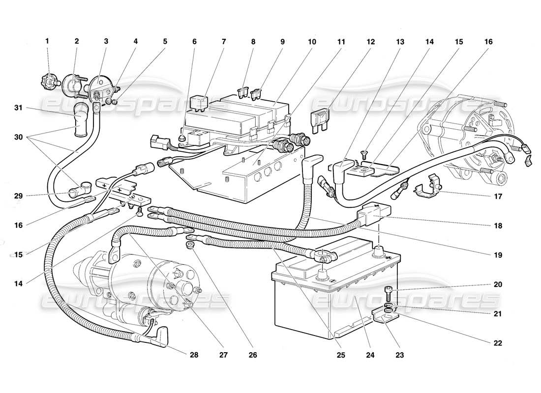 lamborghini diablo se30 (1995) teilediagramm des elektrischen systems