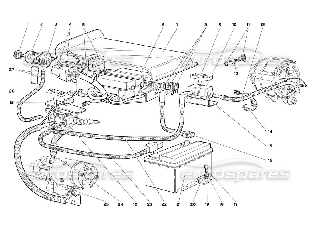 lamborghini diablo sv (1999) teilediagramm des elektrischen systems