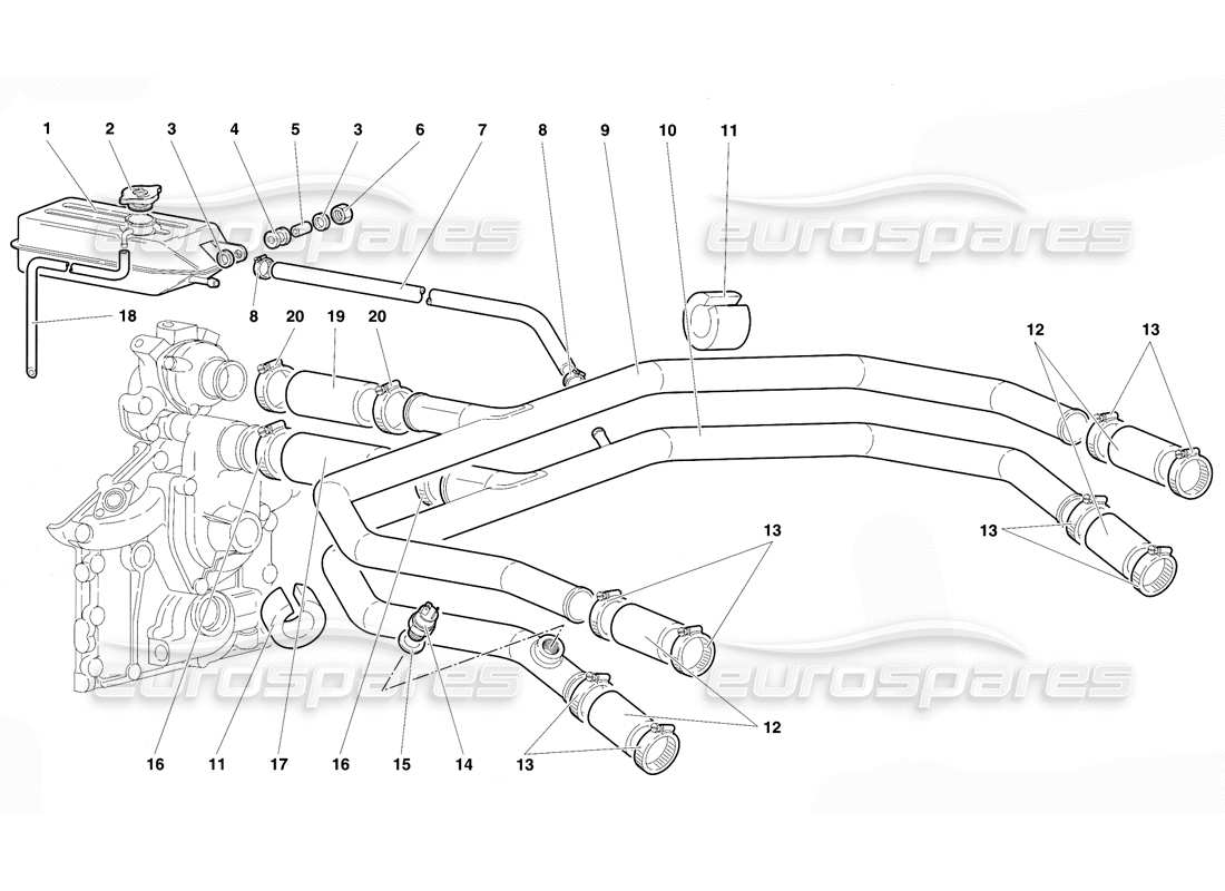 lamborghini diablo se30 (1995) teilediagramm des wasserkühlsystems