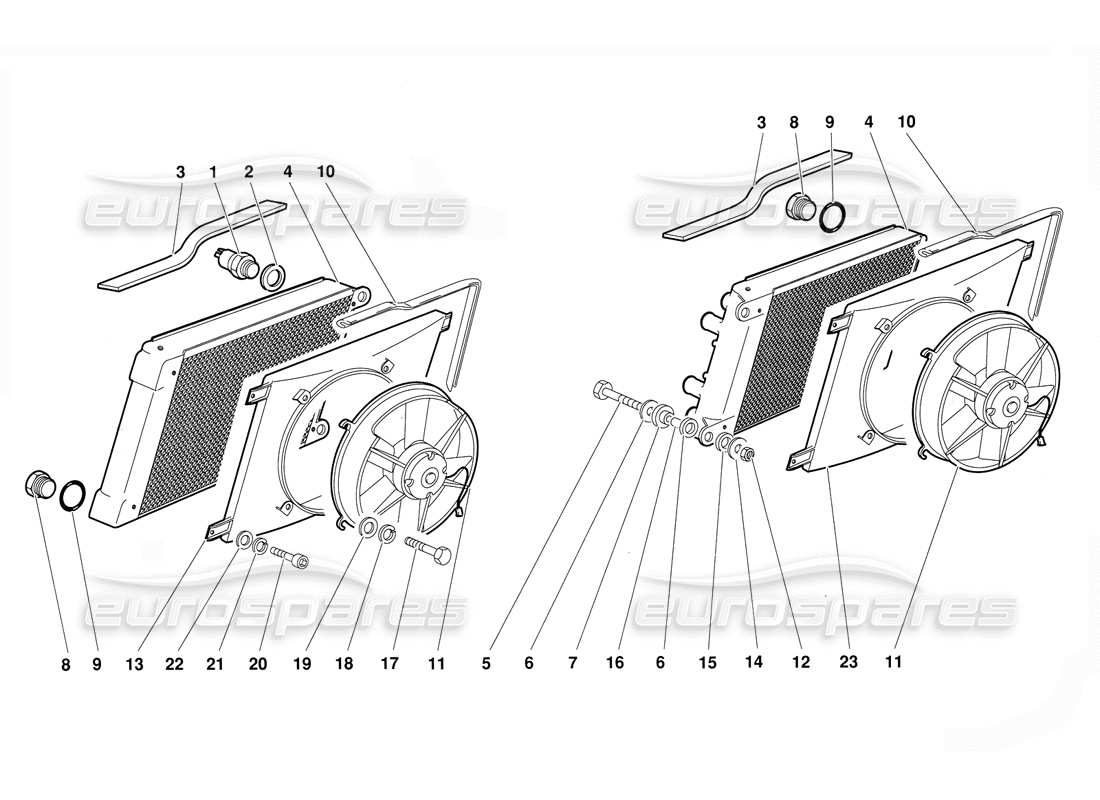 lamborghini diablo (1991) teilediagramm für kühler und elektrolüfter